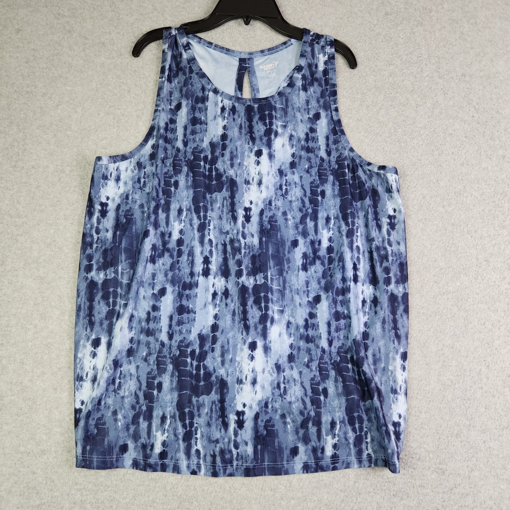 Old Navy Tank Top Womens L Blue Breathe‎ On Tie Dye Keyhole Tie Back Activewear